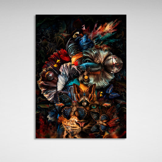 Interior Tigress, butterflies and fish Canvas Wall Art Print