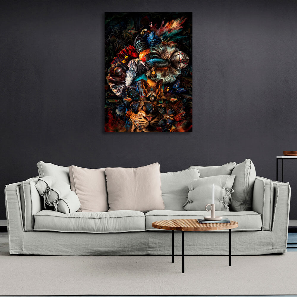 Interior Tigress, butterflies and fish Canvas Wall Art Print