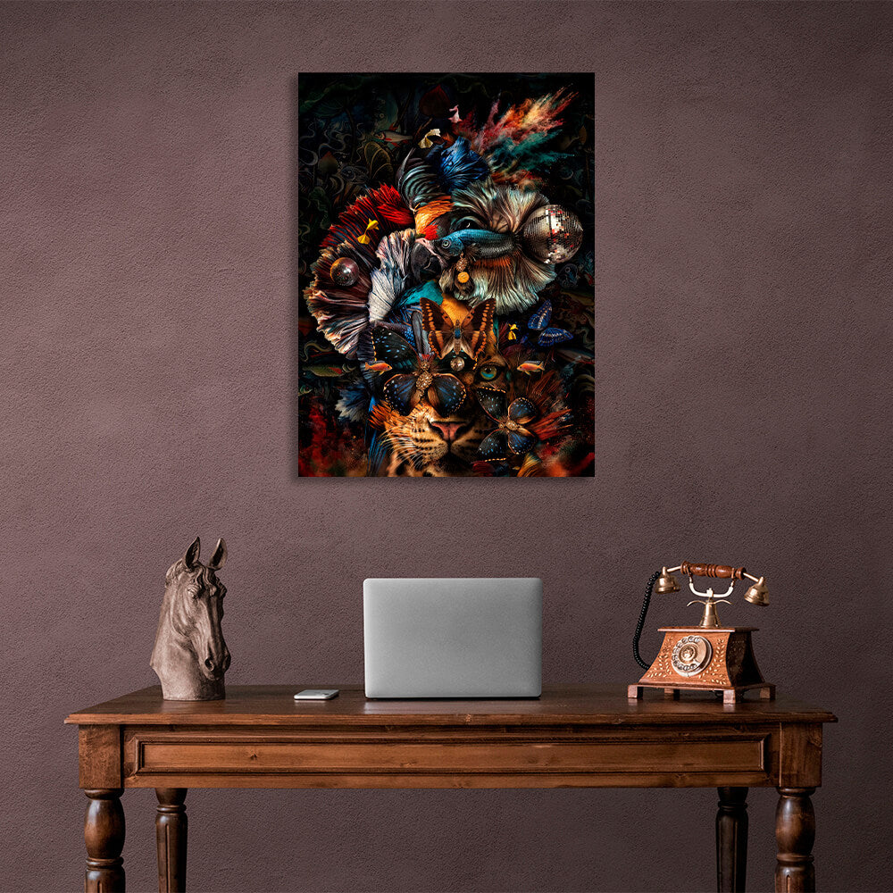 Interior Tigress, butterflies and fish Canvas Wall Art Print