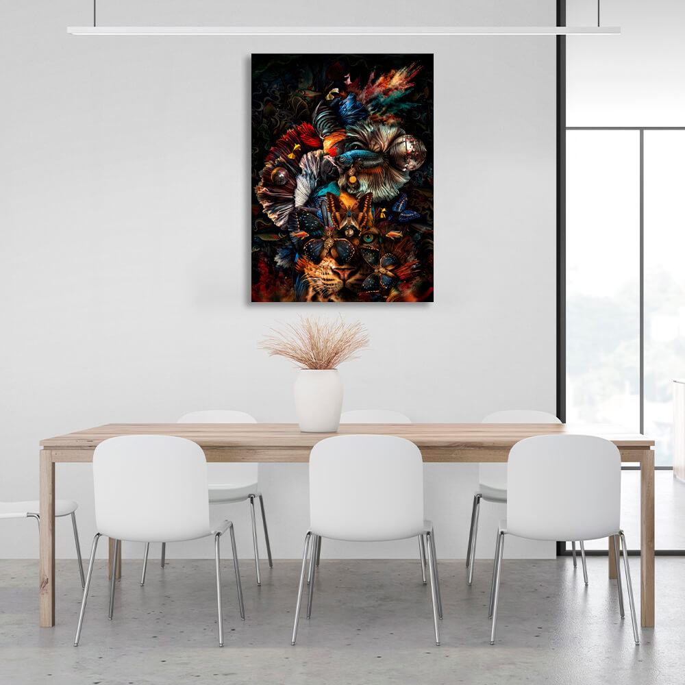 Interior Tigress, butterflies and fish Canvas Wall Art Print