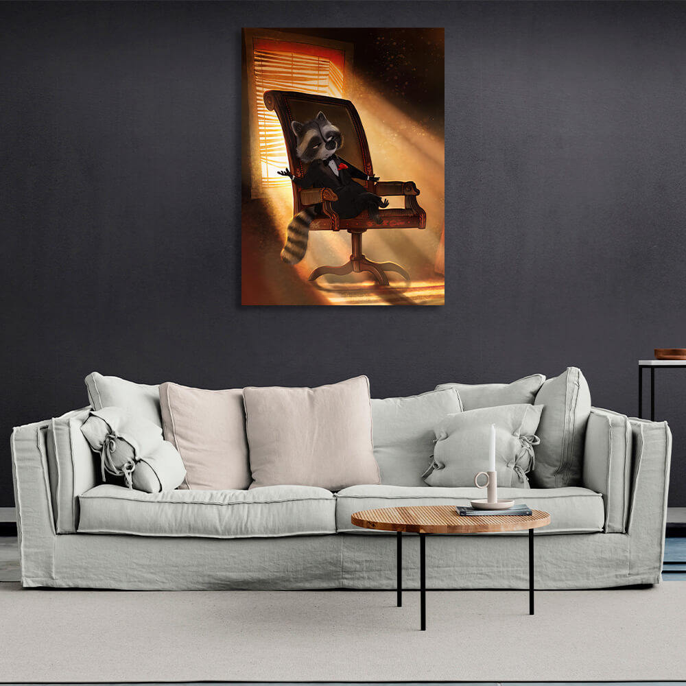 The Godfather is a raccoon in an armchair Canvas Wall Art Print