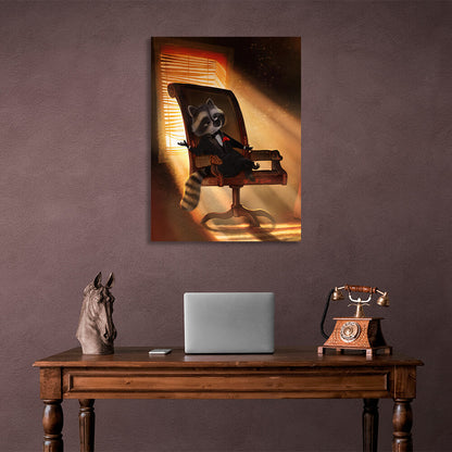 The Godfather is a raccoon in an armchair Canvas Wall Art Print