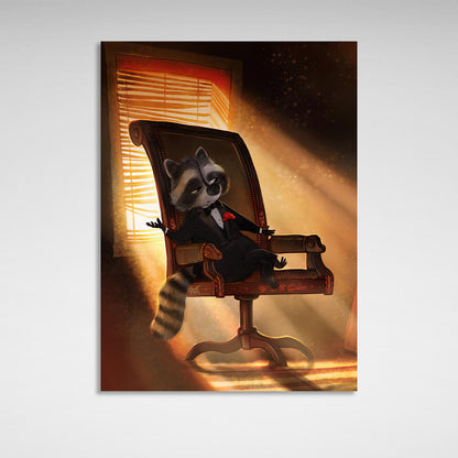 The Godfather is a raccoon in an armchair Canvas Wall Art Print