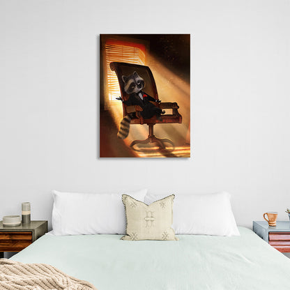 The Godfather is a raccoon in an armchair Canvas Wall Art Print