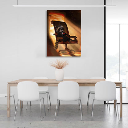 The Godfather is a raccoon in an armchair Canvas Wall Art Print