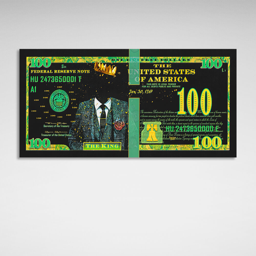 100 dollar king black and green Inspirational Canvas Wall Art Print