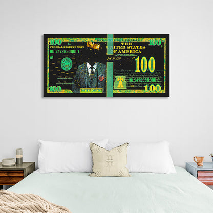 100 dollar king black and green Inspirational Canvas Wall Art Print