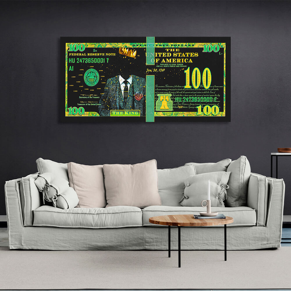 100 dollar king black and green Inspirational Canvas Wall Art Print