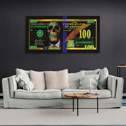 100 dollar Hustler black and green Inspirational Canvas Wall Art Print