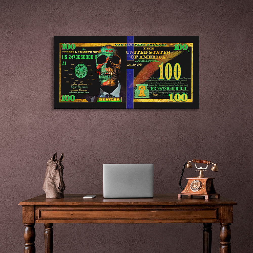 100 dollar Hustler black and green Inspirational Canvas Wall Art Print