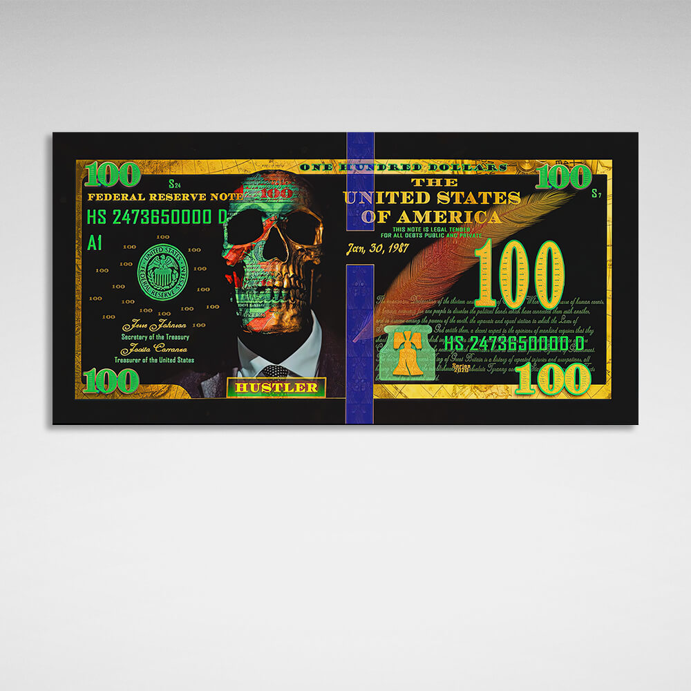 100 dollar Hustler black and green Inspirational Canvas Wall Art Print