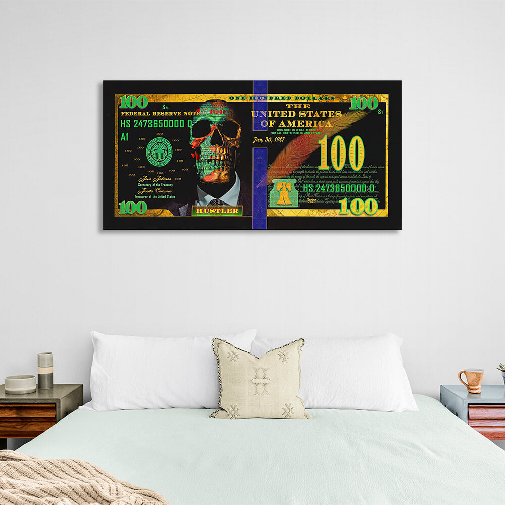 100 dollar Hustler black and green Inspirational Canvas Wall Art Print