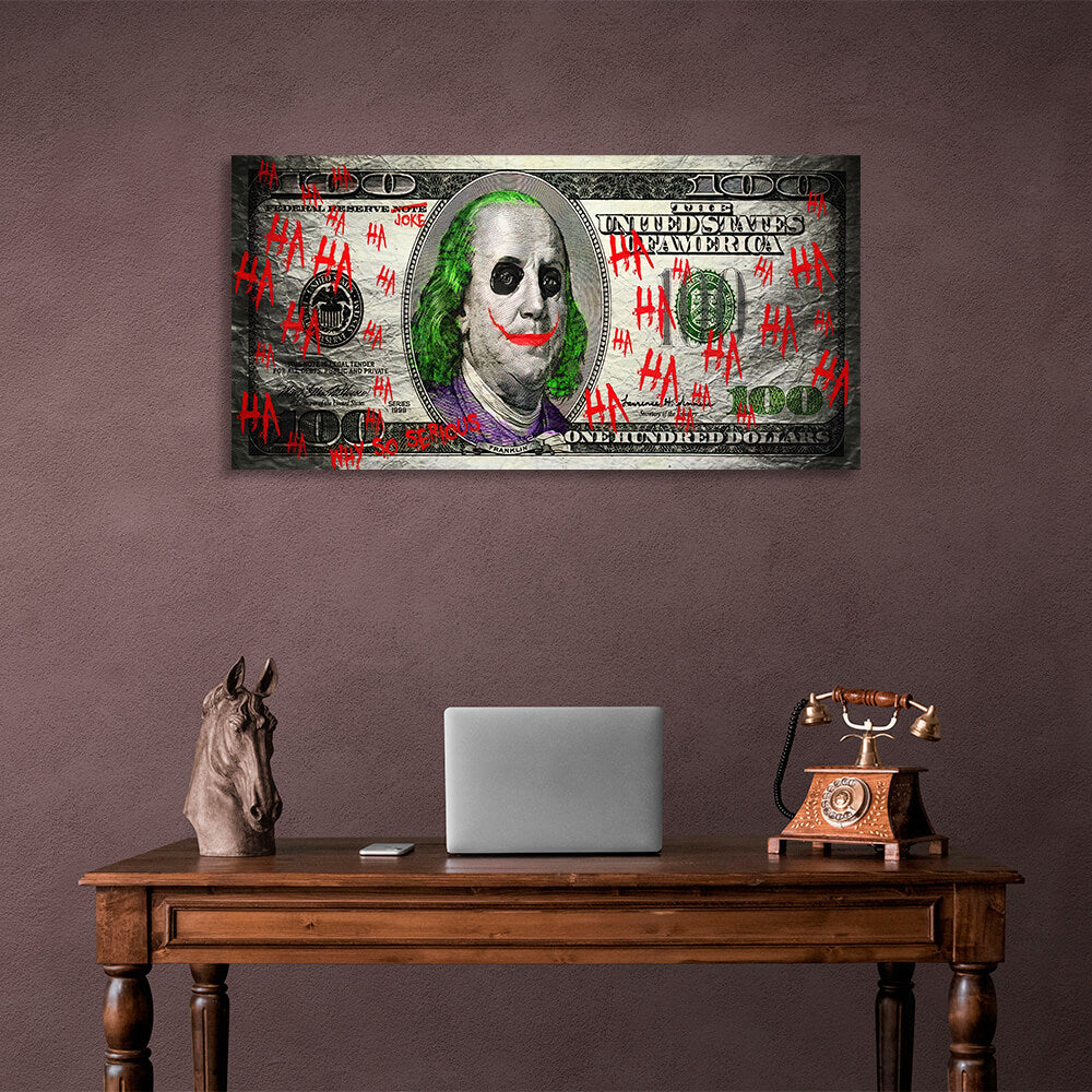 100 dollar Joker Inspirational Canvas Wall Art Print