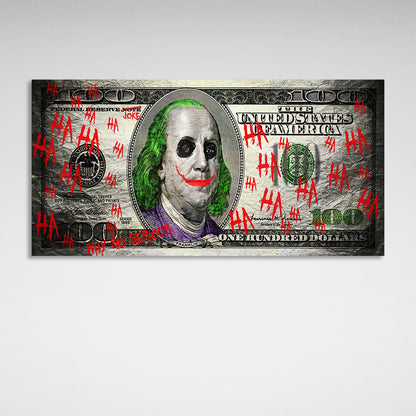 100 dollar Joker Inspirational Canvas Wall Art Print