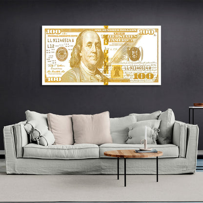 100 dollars white and gold Inspirational Canvas Wall Art Print