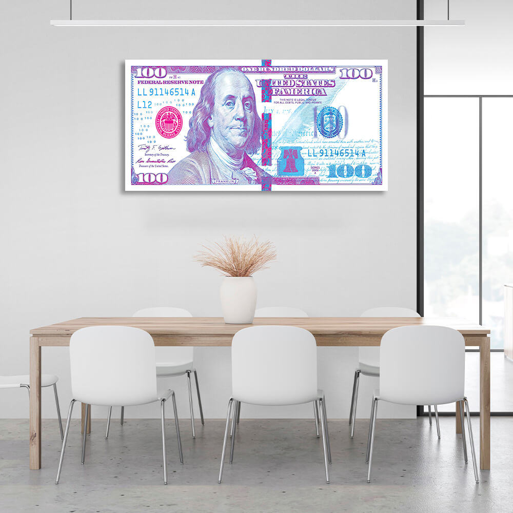 100 dollars white, purple and pink Inspirational Canvas Wall Art Print