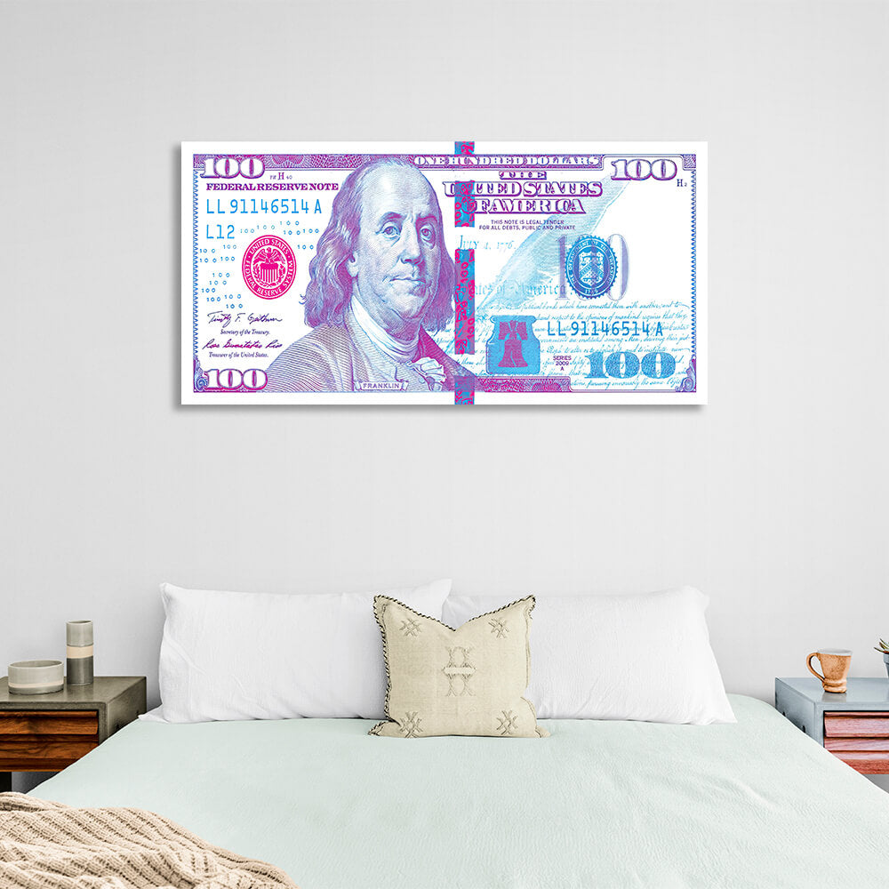 100 dollars white, purple and pink Inspirational Canvas Wall Art Print