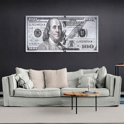 100 dollars gray color Inspirational Canvas Wall Art Print