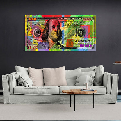 100 dollars colorful Inspirational Canvas Wall Art Print