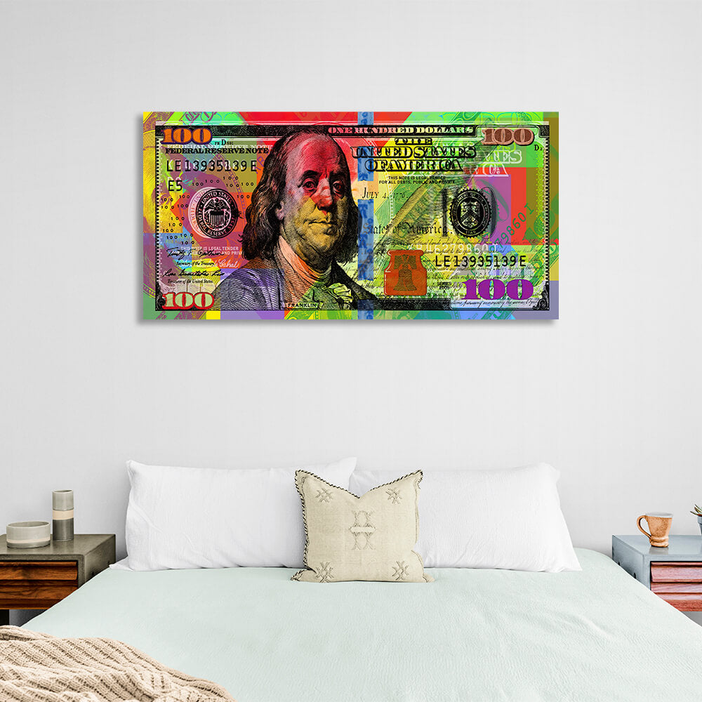 100 dollars colorful Inspirational Canvas Wall Art Print