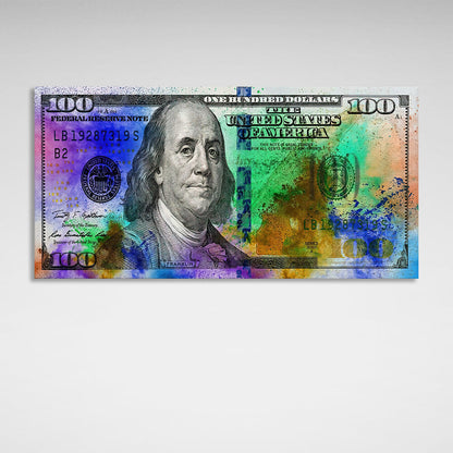 100 dollars with multicolored spots Inspirational Canvas Wall Art Print