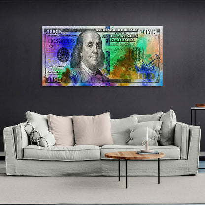 100 dollars with multicolored spots Inspirational Canvas Wall Art Print