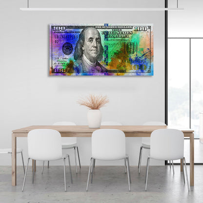 100 dollars with multicolored spots Inspirational Canvas Wall Art Print