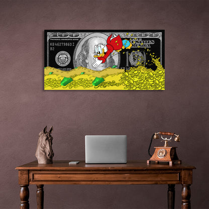 Scrooge coins and the black dollar Inspirational Canvas Wall Art Print