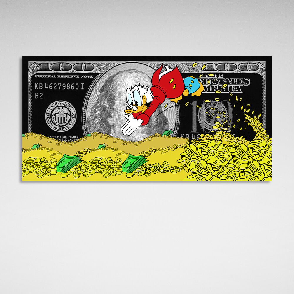 Scrooge coins and the black dollar Inspirational Canvas Wall Art Print