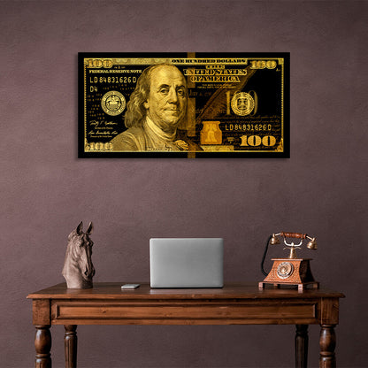 100 dollars black and yellow Inspirational Canvas Wall Art Print