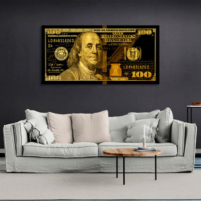 100 dollars black and yellow Inspirational Canvas Wall Art Print