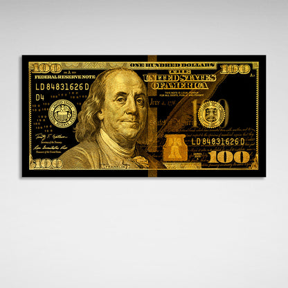 100 dollars black and yellow Inspirational Canvas Wall Art Print