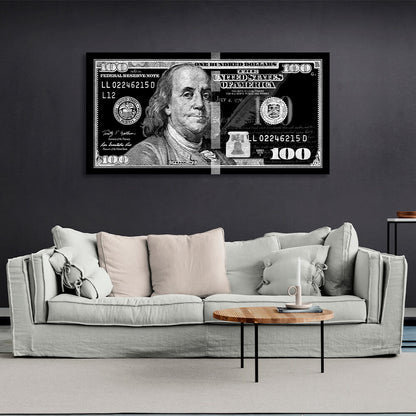 100 dollars silver-black Inspirational Canvas Wall Art Print