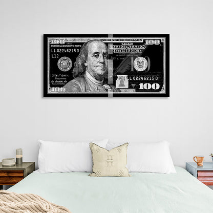 100 dollars silver-black Inspirational Canvas Wall Art Print