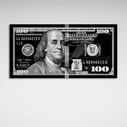 100 dollars silver-black Inspirational Canvas Wall Art Print