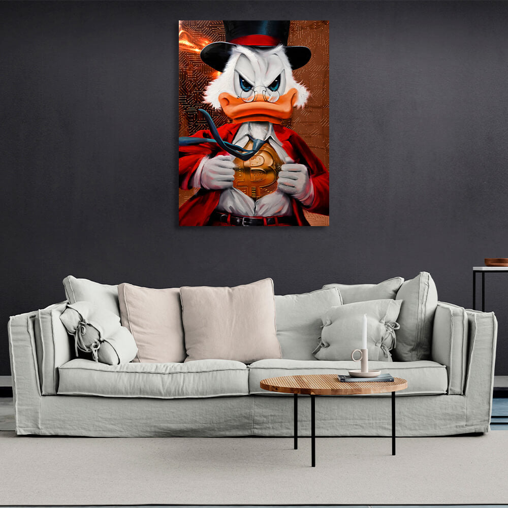 Scrooge the super-hero Bitcoin red Inspirational Canvas Wall Art Print