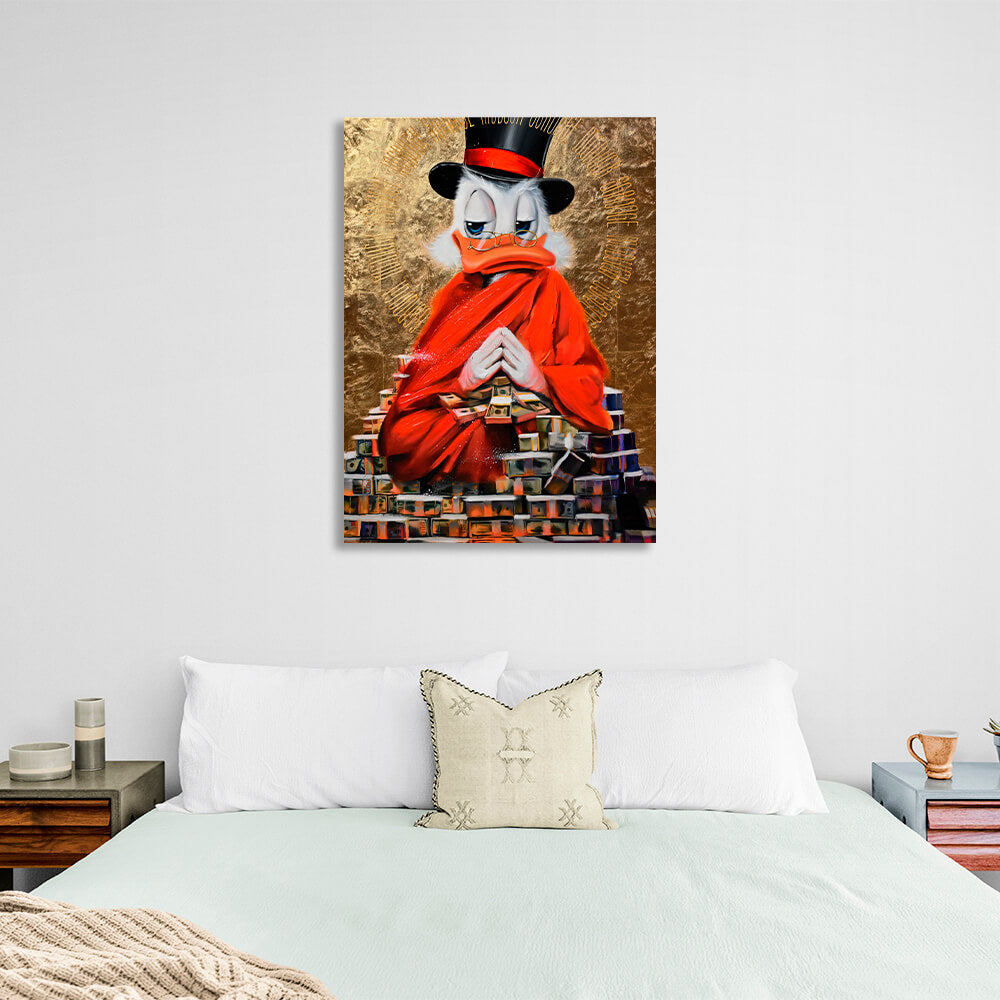 Scrooge meditation wealth golden Inspirational Canvas Wall Art Print