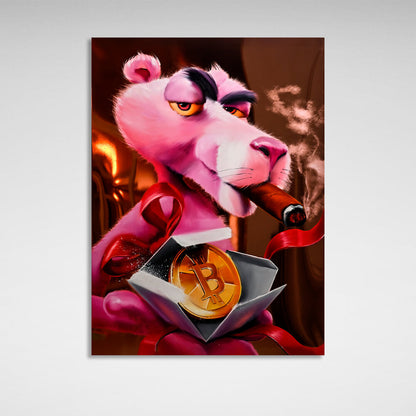 Pink panther and bitcoin Inspirational Canvas Wall Art Print