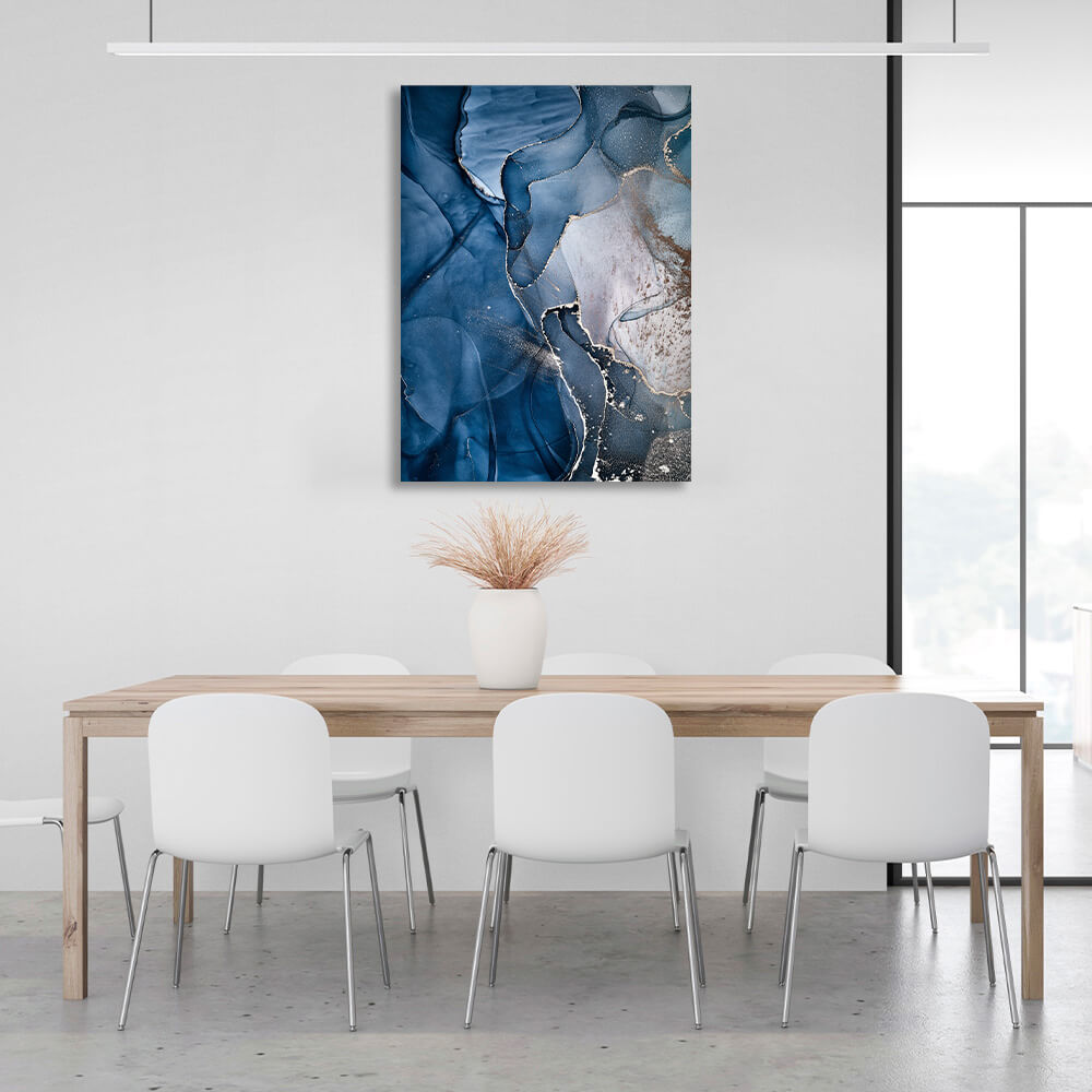 For interior Abstraction blue-blue and sand Canvas Wall Art Print