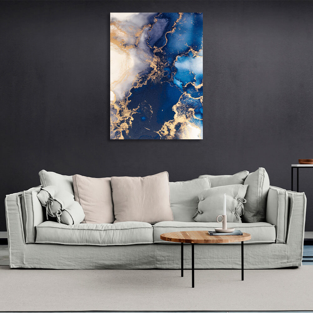 For interior Abstraction blue and gold sand Canvas Wall Art Print