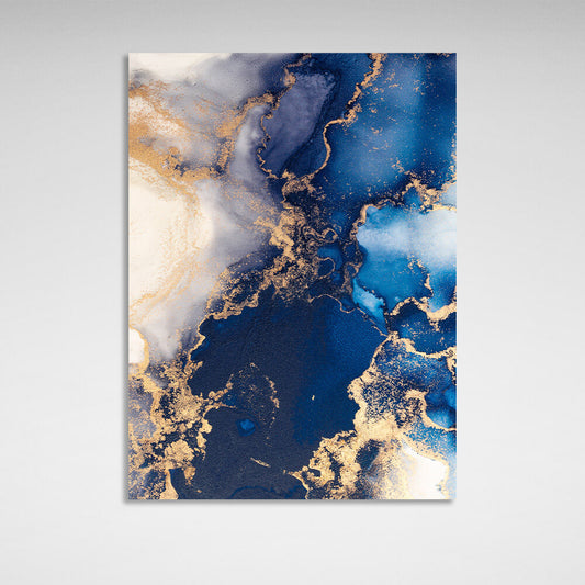 For interior Abstraction blue and gold sand Canvas Wall Art Print