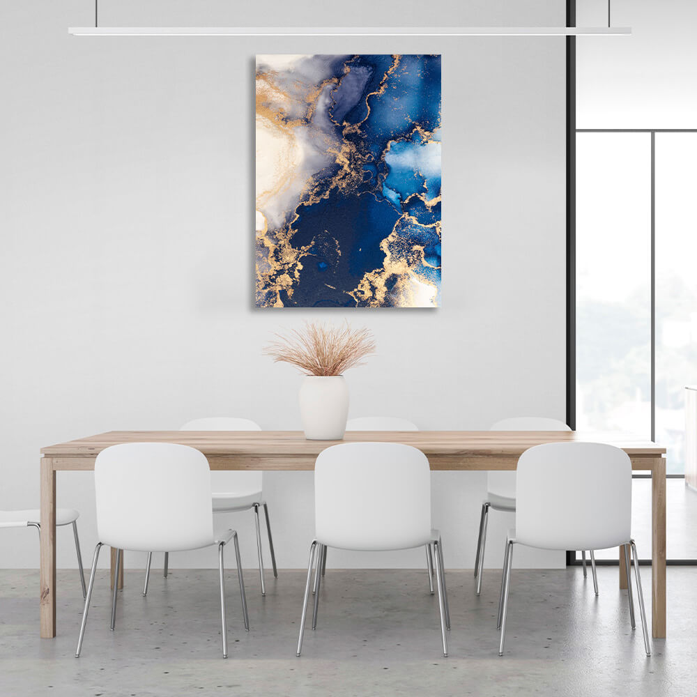 For interior Abstraction blue and gold sand Canvas Wall Art Print