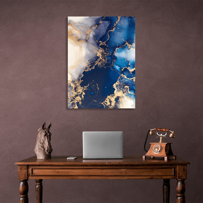 For interior Abstraction blue and gold sand Canvas Wall Art Print