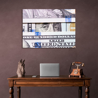 To the office for motivation $100 Benjamin Franklin's view Inspirational Canvas Wall Art Print