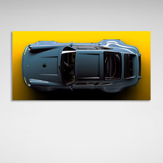 Porsche 911 blue Porsche car on yellow background Canvas Wall Art Print