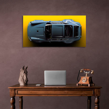 Porsche 911 blue Porsche car on yellow background Canvas Wall Art Print