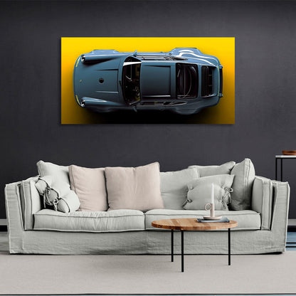 Porsche 911 blue Porsche car on yellow background Canvas Wall Art Print