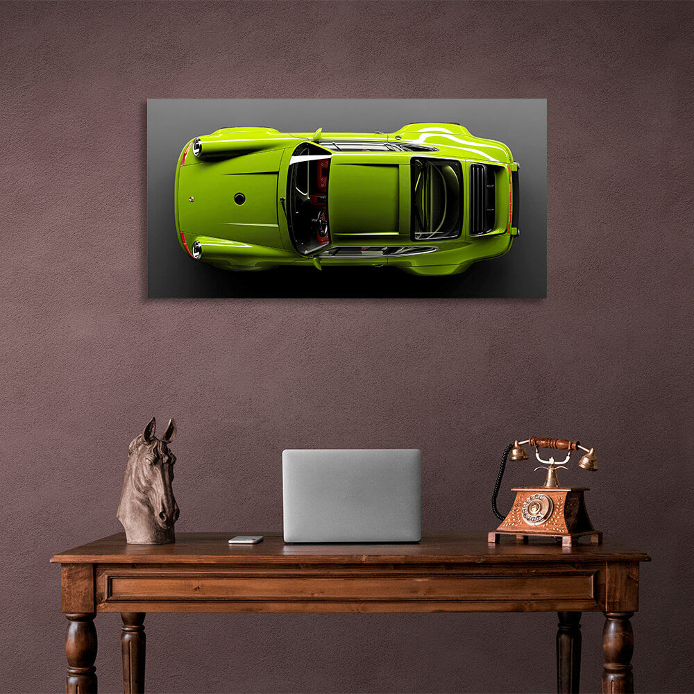 Сar lettuce green Porsche 911 on gray background Canvas Wall Art Print