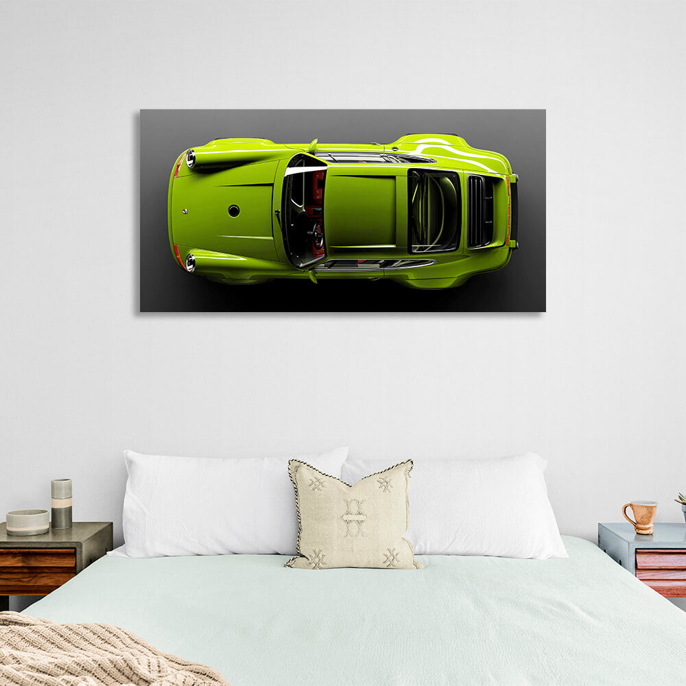 Сar lettuce green Porsche 911 on gray background Canvas Wall Art Print