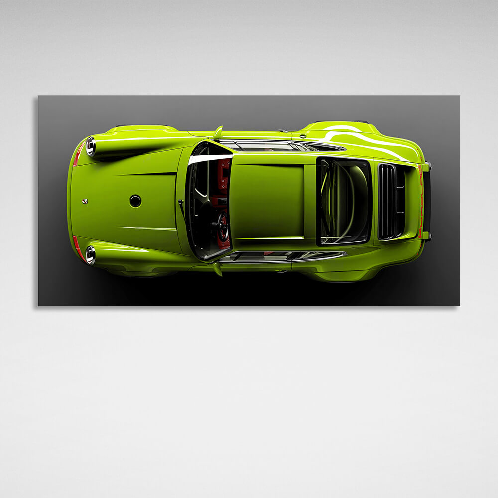 Сar lettuce green Porsche 911 on gray background Canvas Wall Art Print